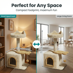 Arbre à chat extra large et écologique à 5 niveaux avec griffoir en sisal, maisonnette, perchoir pour chats de grande taille, en bois et tissu pelucheux - Product Image 5