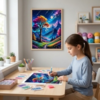 Kit de Peinture Diamant 5D Arbre Coloré Nuit Étoilée Montagne Perles Rondes Couverture Complète DIY Art pour Adultes Décoration Murale