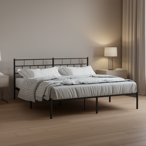 <b>Black</b> Powder Coated Full Metal Bed <b>Frame</b> Elegant Steel Box Spring Bedroom Furniture - Product Image 2