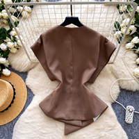 Blusas Casuales de Manga Corta con Cuello en V para Mujer, Camisas Sólidas, Tops Casuales para Dama, Ropa al por Mayor