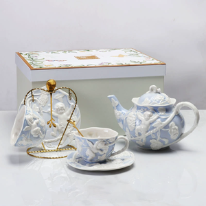 Juego de Té de Cerámica Azul Clásico Europeo con Caja de Regalo, en Oferta - Product Image 1