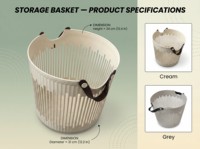 Panier à linge rond en plastique, imitation rotin creux, avec poignées en cuir pour buanderie