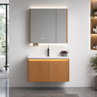 Kabinet Cermin Pintar Stainless Steel Modern dengan Wastafel Keramik, Rak Dinding Kamar Mandi Tahan Air & Mudah Dibersihkan