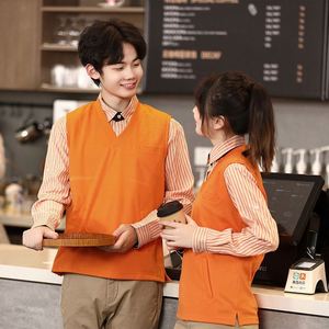 Design Waiter Autumn and Winter Clothes Shirt Women's Knitting Woolen Vest V-neck Coffee Western Restaurant Catering Overalls - Product Image 3