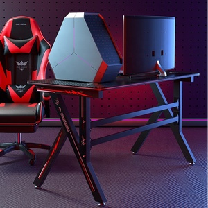 <strong>White</strong> <strong>PC</strong> Gaming <strong>Desk</strong> 44 Inch K Shaped Carbon Fiber Surface Desktop Computer Table with Cup Holder Headphone Hook - Product Image 3