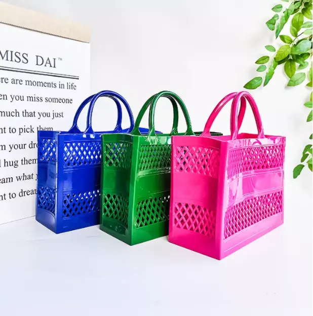 Custom Waterproof Handbag Shopping Tote Bag Large PVC Purses Transparent Clear Bags For Girls Plastic Bag Jelly Basket KJ65