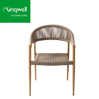 Chaises de salle à manger d'extérieur en aluminium à grain de bois et en corde empilables pour balcon, vente en gros de meubles de bistrot, de café, d'hôtel, de jardin et de restaurant