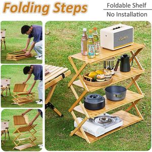Bamboo Folding Rack 70x25x89cm Portable <b>Outdoor</b> Camping <b>Table</b> For <b>BBQ</b> Travel Indoor Use - Product Image 3