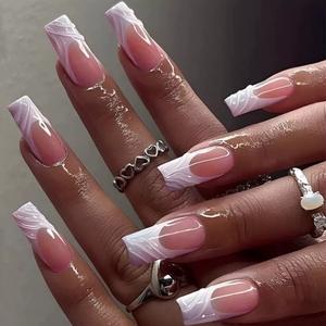 Nuovo arrivo acrilico 24 pezzi unghie artificiali unghie unghie finte all'ingrosso lungo stile francese bara premere sulle unghie - Product Image 6