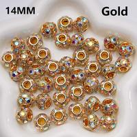 Perles entretoises rondes en métal à grand trou, incrustées de strass multicolores, pour la fabrication de bijoux faits main