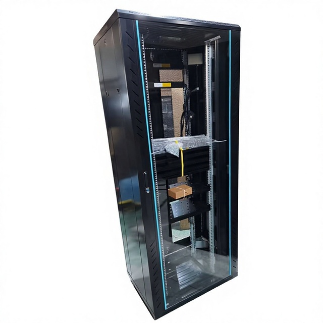 19-Inch 37U Data Center Computer Server Rack Floor-Standing Cold-Rolled Steel Plate IP20 Protection Network Tempered Glass Stock