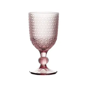 Colored Glass Drinkware 240ml Water Glasses Goblet Blue Vintage Goblets Diamond Pattern Colored Wine Glasses In Buik