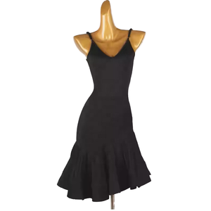 Abito da <span class=keywords><strong>ballo</strong></span> latino di alta gamma da donna, nuovo stile, professionale per esami di danza, nero senza spalline in seta/cotone LQ426 - Product Image 1