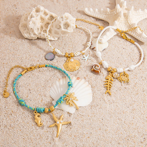 Stainless Steel <b>Bracelet</b> With Seashell Starfish Pendant Natural Stone Jewelry 18K Gold Plated Women's Fashion Beaded <b>Bracelet</b> - Product Image 2