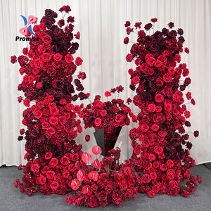 ซุ้มดอกไม้ประดิษฐ์สีแดงเข้มหรูหรา ทำด้วยผ้าไหม รูปทรงโค้ง สำหรับตกแต่งงานเลี้ยงฉลองสมรส - Product Image 1