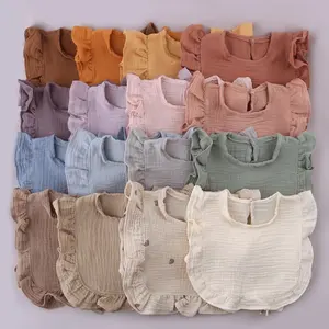 100% Organic soft Cotton cute baby gauze bibs Muslin Baby Bandana Bibs with ruffles