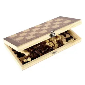 Hoge Kwaliteit Houten Backgammon Dammen Drie In Een Draagbare Opvouwbare Reisgroep Spel Schaken 3 In 1 Schaakbord Schaakspel