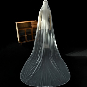 Voile de mariée simple à une seule couche avec perles, longueur personnalisable, vente directe d'usine YouLaPan V127, adapté aux mariages - Product Image 5