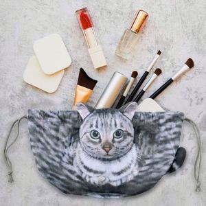 Lovely Drawstring Flat Lay <b>Cat</b> Shape Make up Pouch Portable <b>Funny</b> Kitties Beauty Storage Makeup Bags - Product Image 4