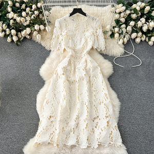 2025 nouveauté mode taille fermeture manches courtes broderie élégante robe mi-longue formelle pour les femmes - Product Image 2