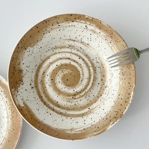 2026 nuevos platos de cerámica con patrón artístico-Beige blanco con motas negras vajilla de comedor para servir comida en el hogar y uso decorativo - Product Image 3