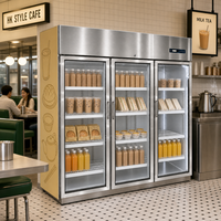 Vitrine congélateur verticale à trois portes vitrées, refroidissement par air, éclairage LED, 1500L, pour magasin de proximité