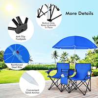 Chaise double pliante portable pour pique-nique avec table parapluie, ensemble chaise et table de camping de plage pour adultes, vente en gros