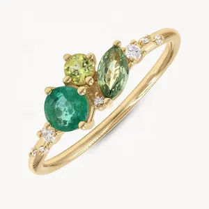 925 Sterling Silver 14k 18k Gold Plated Green Sapphire Emerald And Peridot Cz Ring Fashion Jewelry Rings