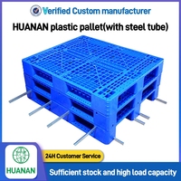 Palette en plastique robuste, palette en plastique industrielle Euro, palette à grille, entrée 4 directions, 3 pieds, empilable, surface plane hygiénique pour entrepôt