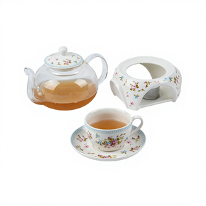 Service à thé en verre borosilicate floral avec chauffe-bougie et tasse – Écologique, résistant à la chaleur, pour thé en vrac, idéal pour la maison/l'hôtel - Product Image 2