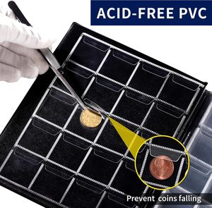200-Pocket <strong>Coin</strong> Collecting Album <strong>Book</strong> 10 Pages 33x33 mm Grid Holder PVC Cover Pounds Pence Cents Dollars Nickel (Black) - Product Image 3