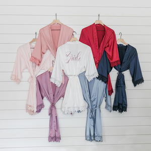 Vente en gros de haute qualité Robes de mariée pour demoiselle d'honneur Robe de bain en dentelle Chemise de nuit courte en satin Vêtements de nuit sexy pour femmes Vêtements de nuit - Product Image 4