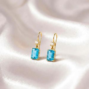 Light Blue Sky Topaz Rectangle Faceted Drop <b>Earrings</b> in 925 Sterling Silver or 18K <b>Gold</b> Filled Delicate <b>Dangle</b> Gemstone <b>Earrings</b> - Product Image 1
