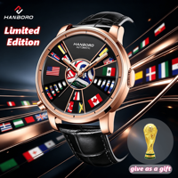 Montre automatique HANBORO pour homme, édition limitée, montre mécanique à bracelet en cuir noir, montre de football pour le sport