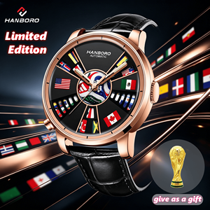 <span class=keywords><strong>Orologio</strong></span> <span class=keywords><strong>Automatico</strong></span> da Uomo HANBORO Edizione Limitata con Bandiera, <span class=keywords><strong>Orologio</strong></span> da Polso Meccanico con Cinturino in Pelle Nera, <span class=keywords><strong>Orologio</strong></span> Sportivo da Calcio - Product Image 1
