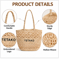Sac fourre-tout en paille tressée écologique personnalisé pour les courses estivales, grande capacité, fait main, sac de transport quotidien