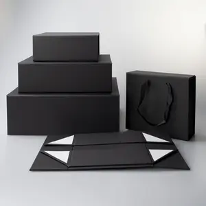Großhandel schwarz geschenk box große-Nicro Individuelles Logo Klapp Papier Flache Verpackung Luxus Magnetische Geschenk Box Großhandel