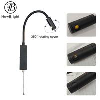 Lampe murale de chevet à suspension avec interrupteur à chaîne, col de cygne flexible, boîtier en aluminium noir, LED 3W 3000K blanc chaud