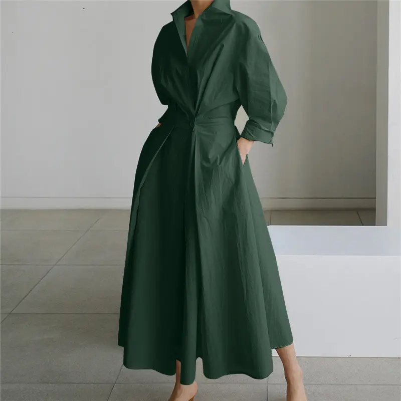 秋のドレス2024エレガントなシャツドレスソリッド長袖カジュアルハイウエストガウン服プラスサイズのドレス4xl 5xl 6xl 7xl