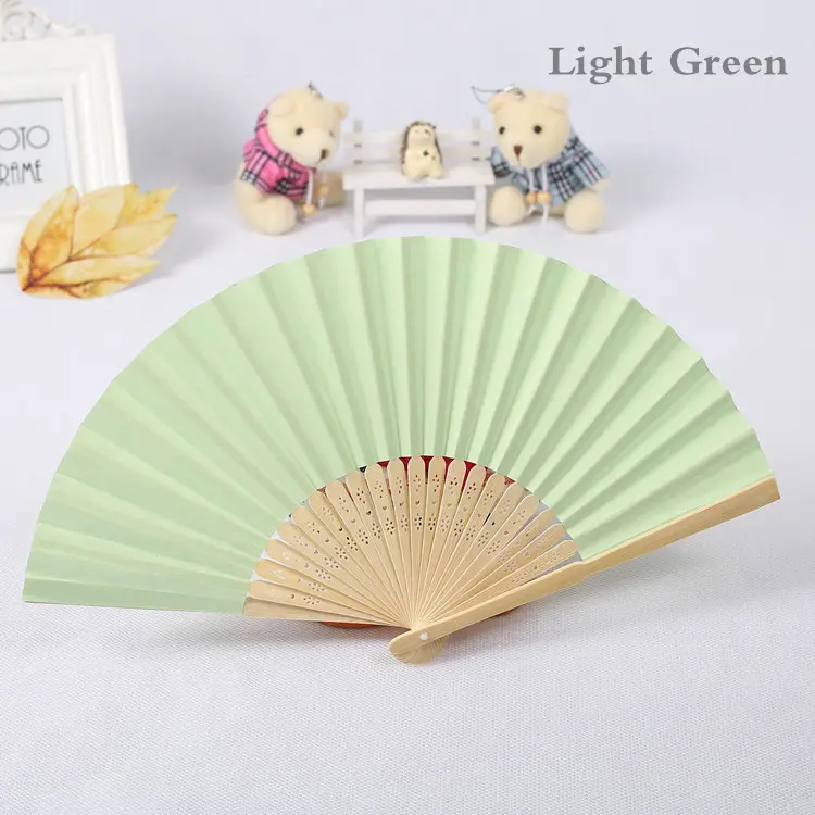 Wedding Favors Gift Paper Folding Fan Bride Hand Fan with Bamboo Ribs Candy Color Craft DIY Fan