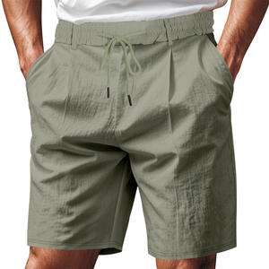 Shorts en lin pour hommes transfrontaliers, respirants, décontractés, pour la plage, à cinq points, avec cordon de serrage et taille élastique, couleur kaki - Product Image 3