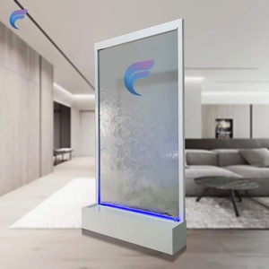Fontaine murale rectangulaire en verre avec écran d'eau LED, utilisation intérieure/extérieure, design moderne autoportant, acier pour jardin - Product Image 3