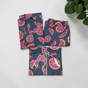 Ensemble pyjama en coton pour femmes, gris, imprimé fruits, vêtements de nuit confortables, ensemble de détente deux pièces - Product Image 1