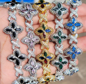 Vòng tay thời trang Hip Hop 19mm bằng đồng thau, đá CZ xanh, kim cương giả màu bạc, hình cỏ bốn lá, kiểu dáng Infinity <span class=keywords><strong>Link</strong></span>, dành cho tiệc tùng và người yêu - Product Image 2