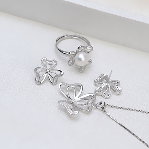 Anillo base de plata S925 con diseño de trébol de 3 hojas, hermoso conjunto de colgante femenino, base vacía, accesorios DIY, 1285, conjuntos de joyería de moda - Product Image 2