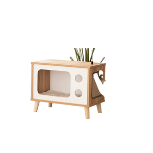 Muebles para gatos de lujo Casa de madera para gatos en forma de TV Animal sostenible Regalo perfecto Mascotas pequeñas - Product Image 1