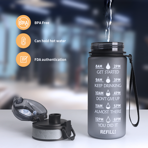 ขวดน้ำ Tritan ขนาด 16 ออนซ์ ปลอดสาร BPA พร้อมตัวบอกเวลา ขวดน้ำพกพา 500 มล. สำหรับออกกำลังกายกลางแจ้ง พร้อมสายคล้อง - Product Image 4