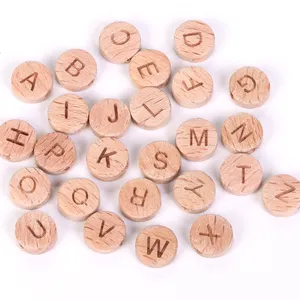 AsVrai U DIY Natural Wooden Letter Alphabet Beads Flat Round Spacer Beads For DIY Bracelet Jewelry Making Handmade Accessories