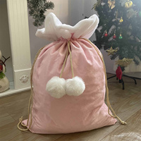 Sac de Noël en velours avec cordon de serrage pour cadeaux, idéal pour les fêtes de fin d'année, avec pompon