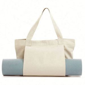 Wholesale Custom Logo <b>Foldable</b> Sports Reusable Beach Shoulder Cotton Canvas Cloth Yoga Mat Tote <b>Bag</b> With Pockets - Product Image 5